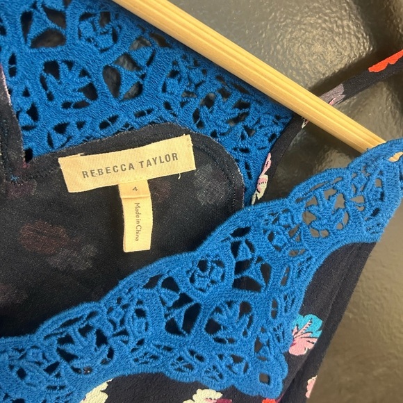 Rebecca Taylor Sz. 4 Blue Lace Trim Women's Top excellent condition! Visc/lace - Picture 4 of 11